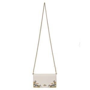 Coach Callie Foldover Chain Clutch With Metal Tea Rose in White Leather